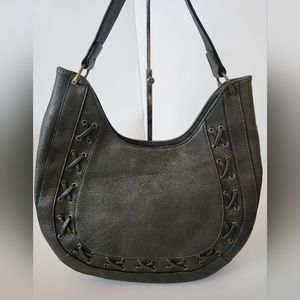 HAYDEN HARNETT SAVANNAH HOBO Deep Green Gray Satchel Handbag Purse Faux Leather